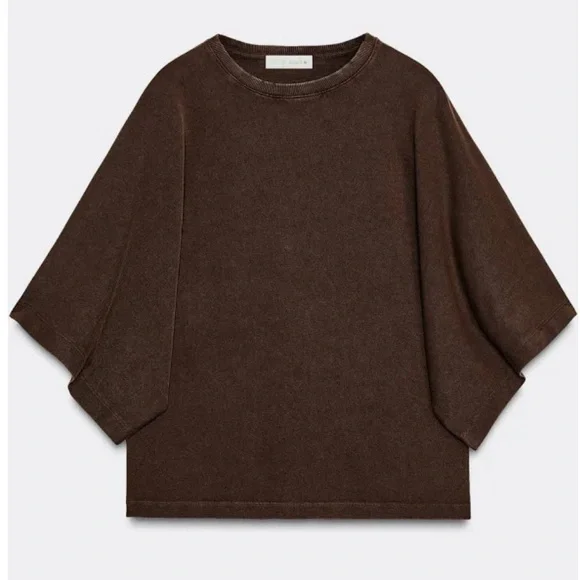 Zara Chocolate Brown Short Sleeve Top S - Picture 4 of 5